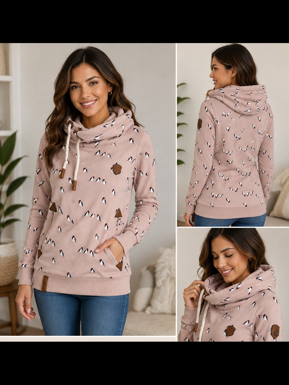 Naketano Cozy Pink Cowl Neck Pullover Hoodie Sweater